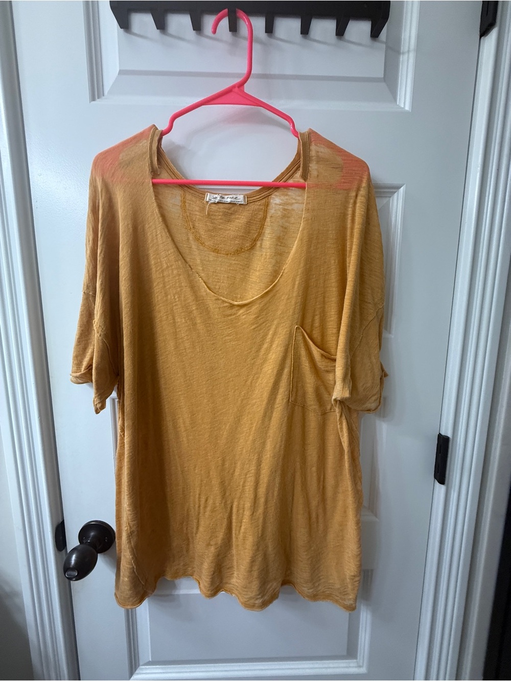We The Free Mustard Scoop Neck Pocket Tee